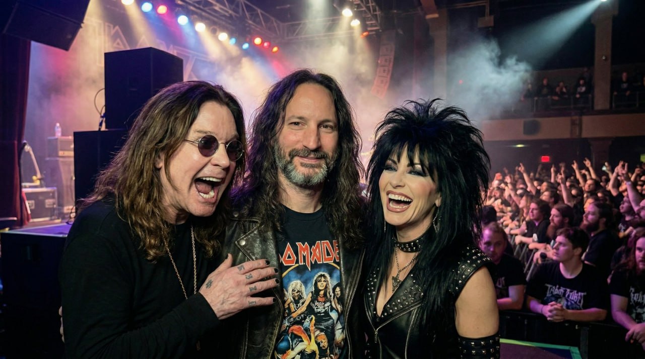 Backstage crew with Ozzy lookalike